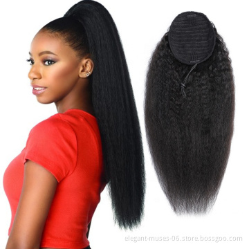Vigorous Long Curly Drawetring Ponytail Black Synthetic Yaki Curly Drawstring Ponytail Hair Extensions for Black Women
